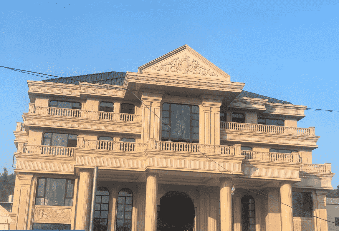 铁岭黄金麻别墅外墙干挂石材效果示例