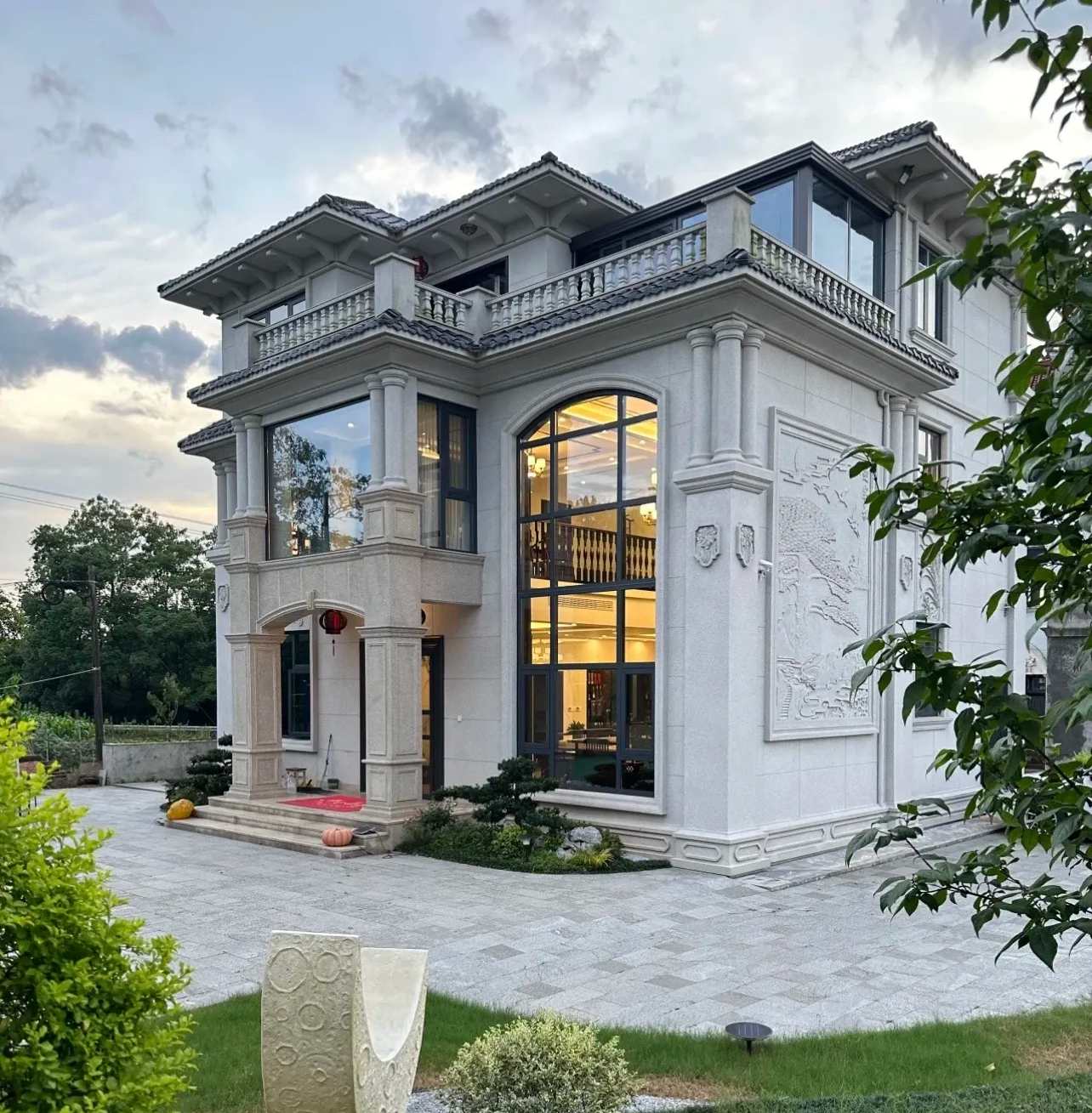 铁岭 白麻花岗岩私人别墅干挂石材豪华定制